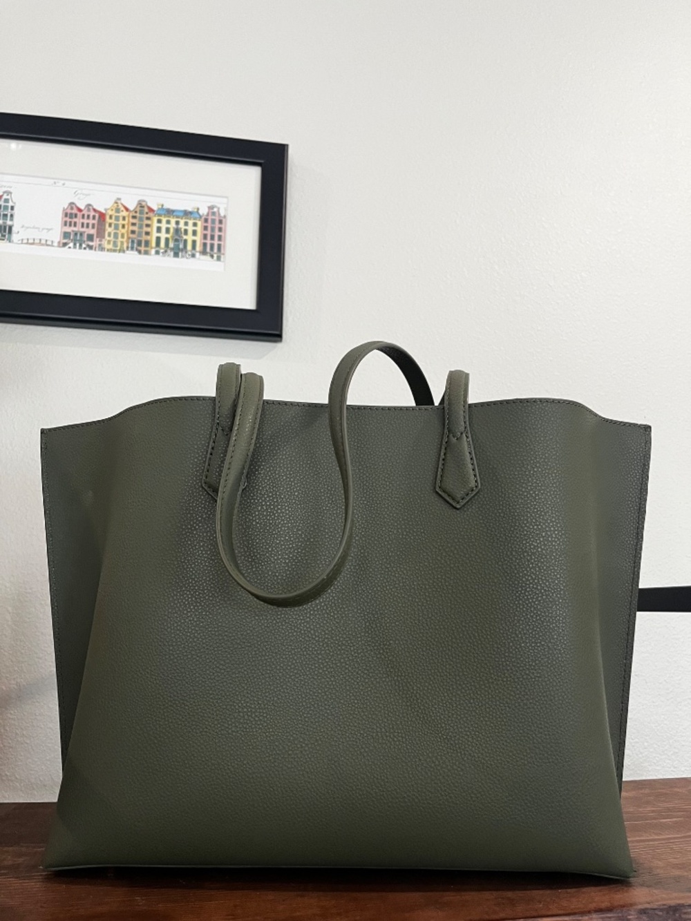 Green Quince Italian Leather Triple Compartment Shopper Tote - Picture 8 of 8